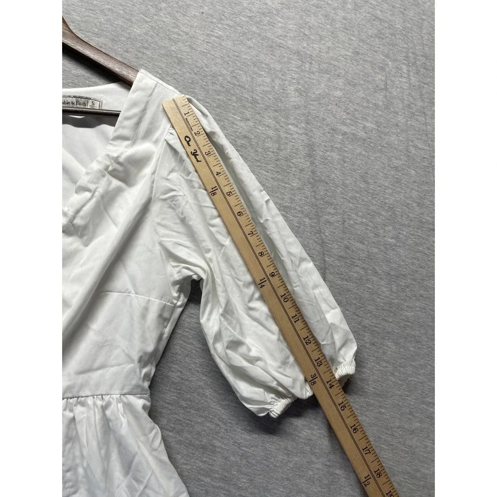 Abercrombie & Fitch Fit & Flare Dress Womens S White Puff Sleeve V Neck Back Zip